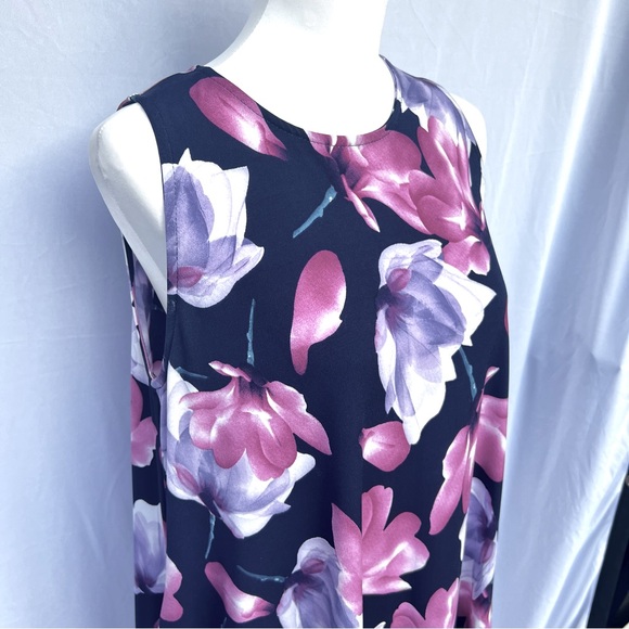 Navy w/ Floral Print Shift/Tunic style sleeveless Dress/Top - Picture 3 of 11